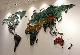 World map of recycled computer components